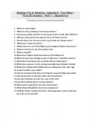 English Worksheet: Stephen Fry in America - Episode 5 - Part 1 - Comprehension questions and answers.
