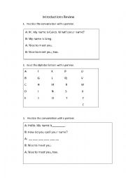 English Worksheet: Introductions Review Conversation Worksheet