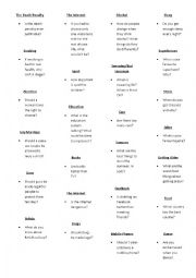 English Worksheet: topic cards