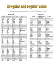 English Worksheet: Irregular and regular verbs