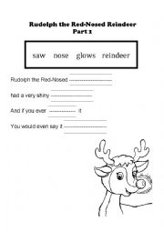 English Worksheet: Rudolph the Red Nosed Reindeer Lyrics Part 1 of 4