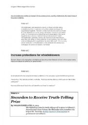 English Worksheet: Are Whistleblowers Traitors Or Heroes?