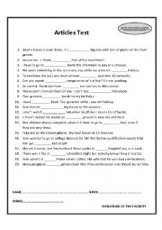 English Worksheet: Articles