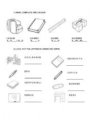 English Worksheet: School Objects