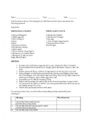 Recipes worksheets