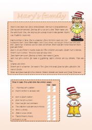 English Worksheet: Marys family reading comprehension