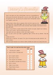 English Worksheet: Marys family reading comprehension