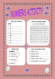 English Worksheet: Numbers Activity - Very good exercise