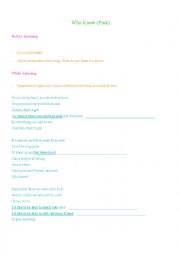 English Worksheet: Pink - Who Knew (structures with Wish)