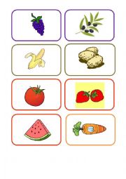 English Worksheet: matching card activity of fruit and vegetables