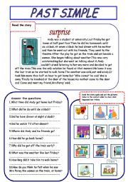 English Worksheet: past simple(reading comprehension-its  fun)