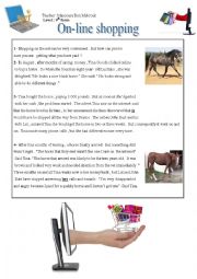 English Worksheet: reading comprehension:online-shopping