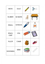 English Worksheet: Memory Game School Objects Young Learners