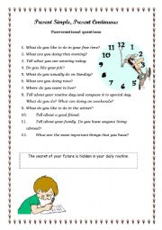 English Worksheet: Present Simple vs. Present Continious conversational questions