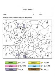 English Worksheet: Addition Coloring Worksheet