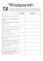 English Worksheet: Past Continuous Find Someone Who
