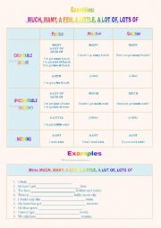 English Worksheet: Quantities: Much / Many / a Little / a Few / a Lot of / Lots of