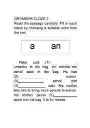 English Worksheet: Grammar Cloze 2