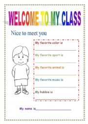 English Worksheet: Welcome activity