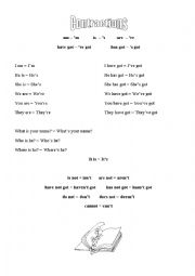 English Worksheet: Contractions Worksheet 1