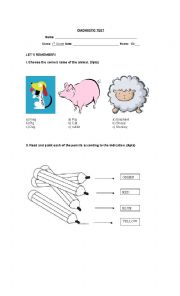 English Worksheet: english diagnostic test 1st grade