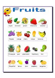 English Worksheet: FRUITS