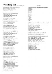 English Worksheet: wrecking ball -song