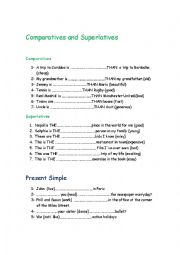 English Worksheet: comparatives and superlatives. present simple and continuous