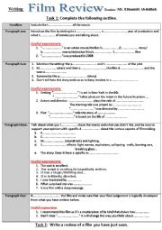 English Worksheet: FILM REVIEW OUTLINE