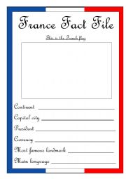 France fact file - ESL worksheet by fionab50