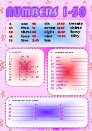 English Worksheet: Fun with numbers 1 - 50