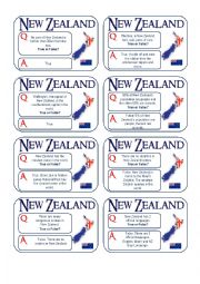 English Worksheet: New Zealand True False Quiz Cards