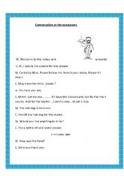 English Worksheet: at the restaurant 2 dialogue -to practice with menu