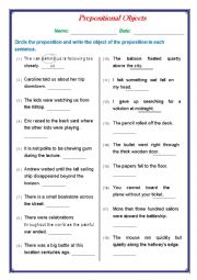 English Worksheet: Prepositional Objects
