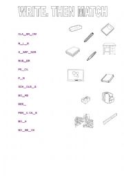 English Worksheet: School Objects Matching