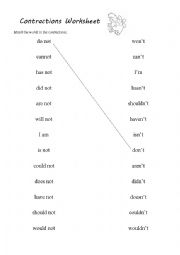 English Worksheet: Contractions Worksheet 2