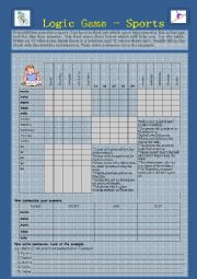 English Worksheet: Logic game-Sports, 2 pages, key included.