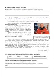 English Worksheet: test about a famous astronaut 