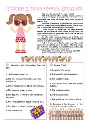 English Worksheet: Things I love about Summer