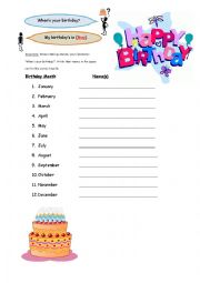 English Worksheet: Months: Whens your birthday?
