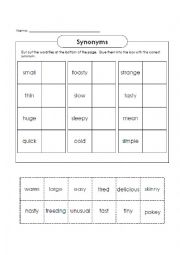 English Worksheet: Synonyms