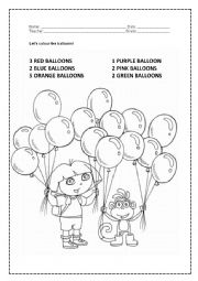 English Worksheet: Colour the balloons - Dora the explorer