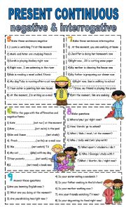 English Worksheet: present continuous - negative and interrogative 