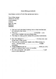 English Worksheet: Describing Products