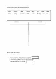 English Worksheet: Weather and Season Vocabulary