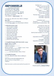 English Worksheet: Song IMPOSSIBLE, performed by James Arthur
