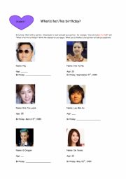 Birthday Gap Fill Student 1 - Korean Celebrities