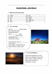 English Worksheet: Country Roads - Music Class