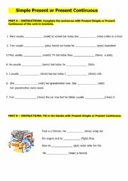 English Worksheet: Simpe Present or Present Continuous