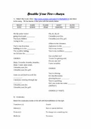 English Worksheet: Breathe Your Fire--Auryn 